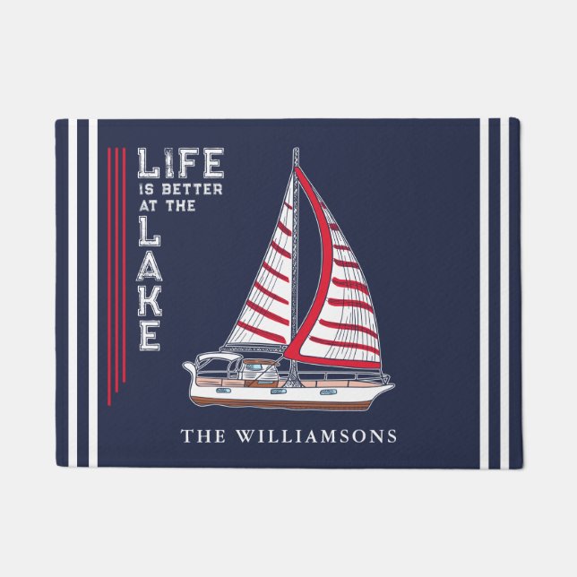 Nautical Boat Navy Blue Life ist besser am See Fußmatte (Vorderseite)