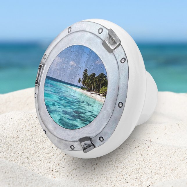 Nautical Boat Porthole Tropical Beach Ocean Keramikknauf (Von Creator hochgeladen)