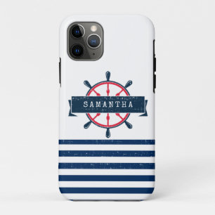 Nautical Boat Wheel, Navy Blue Streifen Case-Mate iPhone Hülle