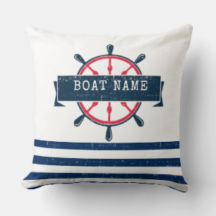 Nautical Boat Wheel, Navy Blue Streifen Kissen