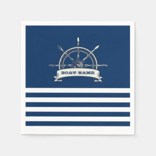 Nautical Boat Wheel, Navy Blue Streifen Serviette