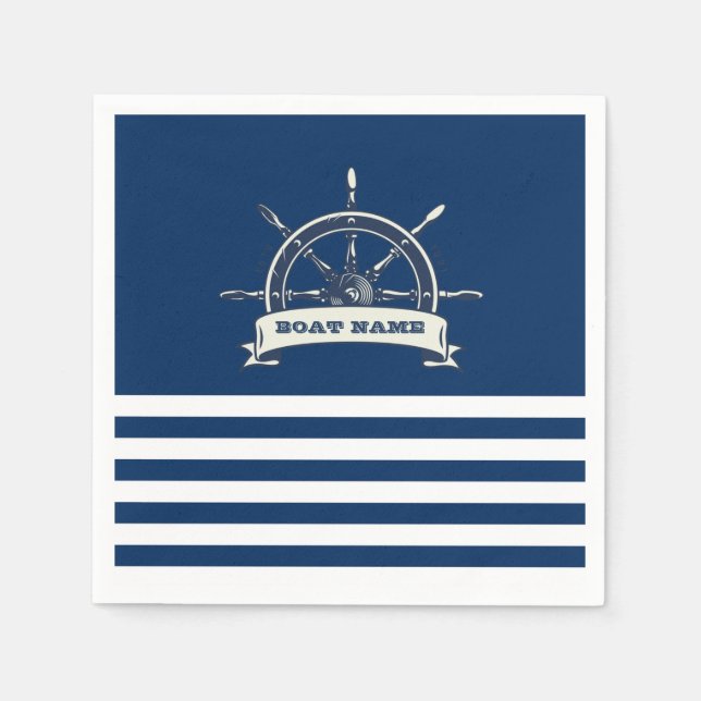 Nautical Boat Wheel, Navy Blue Streifen Serviette (Vorderseite)