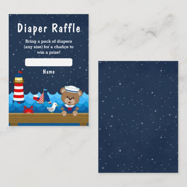 Nautical Boy Bear Red and Navy Diaper Raffles Begleitkarte (Vorne/Hinten)