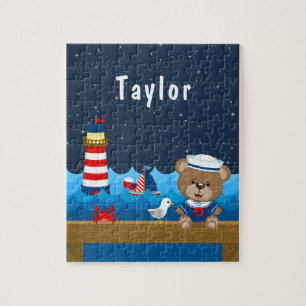 Nautical Boy Bear Red and Navy Puzzle