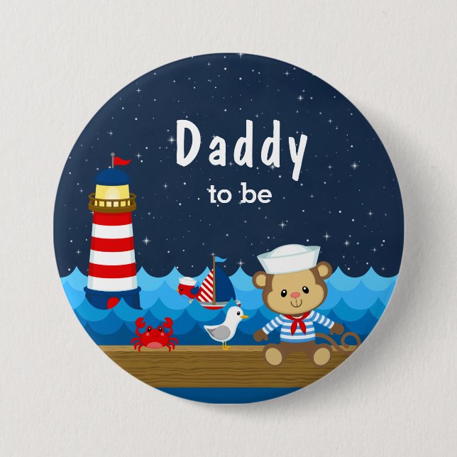 Nautical Boy Monkey Red und Navy Daddy zu sein Button (Vorderseite)