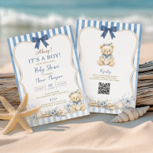 Nautical Boy Sailor Bear QR Babyparty