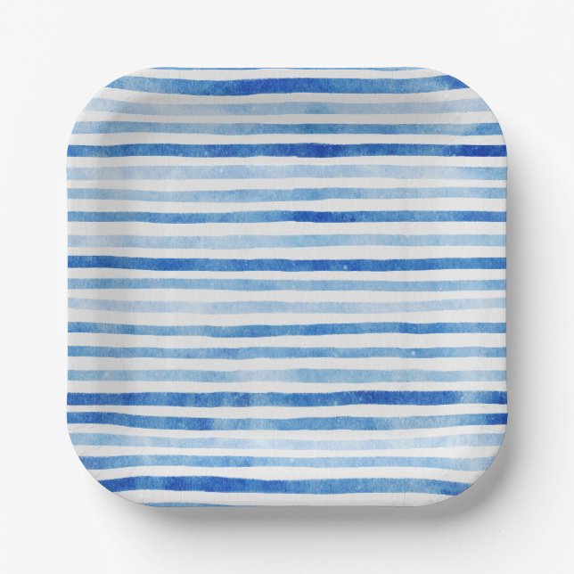 Nautical Boy Sailor Teddy Bears Stripe Babydusche Pappteller (Vorderseite)