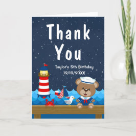 Nautical Boys Bear Red and Navy Birthday Party Dankeskarte