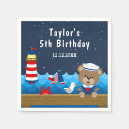 Nautical Boys Bear Red and Navy Birthday Party Serviette