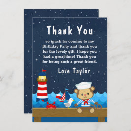 Nautical Boys Monkey Red and Navy Birthday Party Dankeskarte