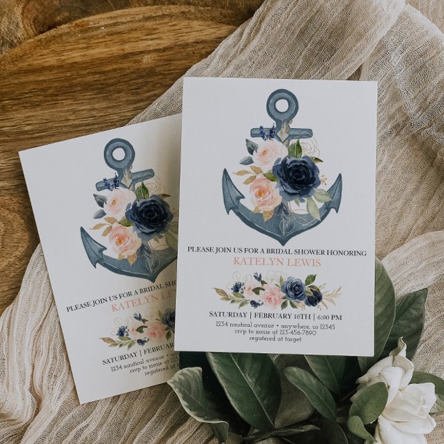 Nautical Bridal Dusche Einladung mit Florals (Von Creator hochgeladen)