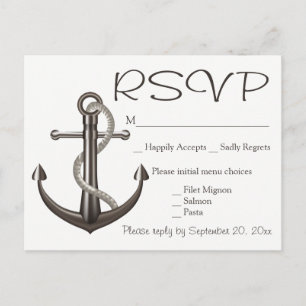 Nautical Brown UAWG Ship Anchor Wedding Beach Einladungspostkarte