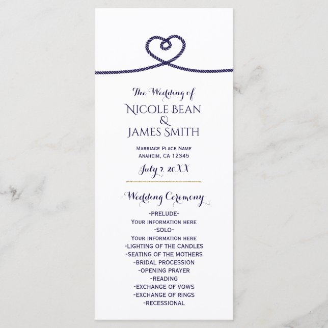 Nautical Bying the Knot Heart Wedding Program Programm (Vorderseite)