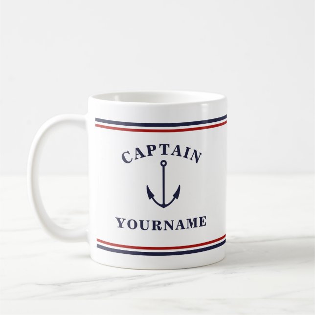 Nautical Captain Anchor Ihr Name in Block-Tasse Kaffeetasse (Links)