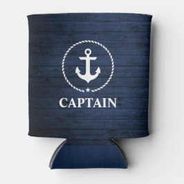 Nautical Captain Anchor Rope Blue Wood Dosenkühler