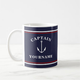 Nautical Captain Anchor Your Name Navy Blue Tasse