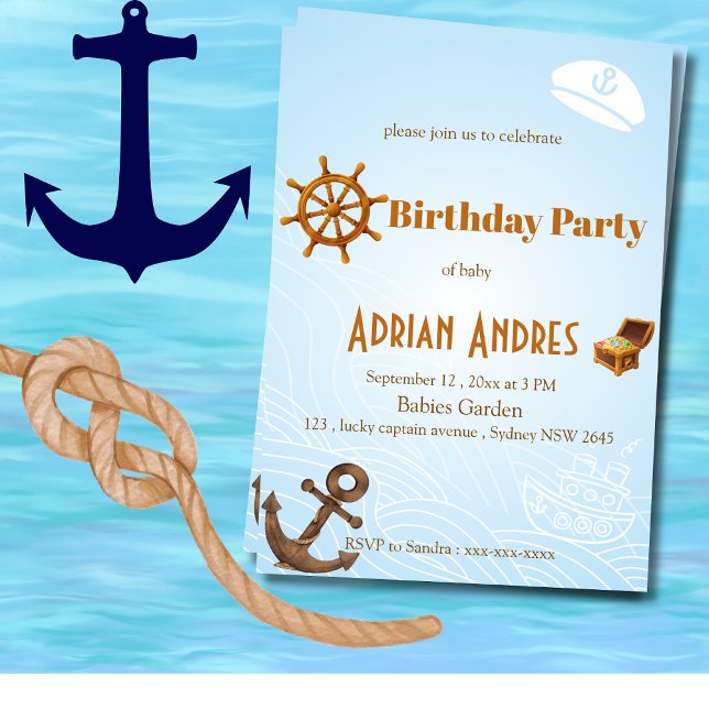 Nautical Captain Baby Boy First Birthday Invitatio Einladung (Von Creator hochgeladen)