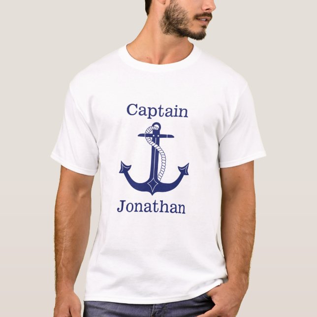 Nautical Captain Blue Anchor Personalisiert T-Shirt (Vorderseite)