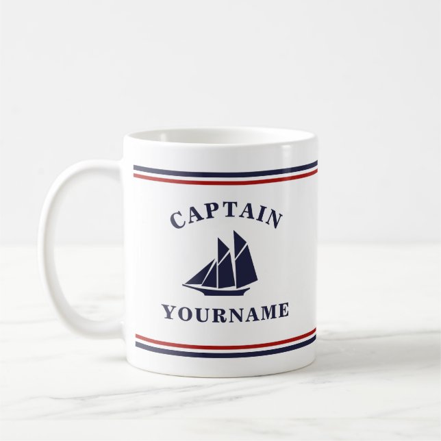 Nautical Captain Sailboat Ihr Name in Block-Tasse Kaffeetasse (Links)