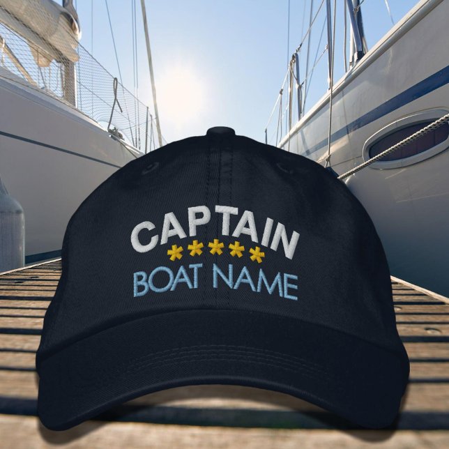 Nautical Captain Your Boat Name Personalized Cap  Bestickte Baseballkappe (Von Creator hochgeladen)