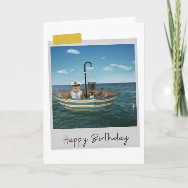 Nautical Cat Funny Birthday Card Karte (Vorderseite)