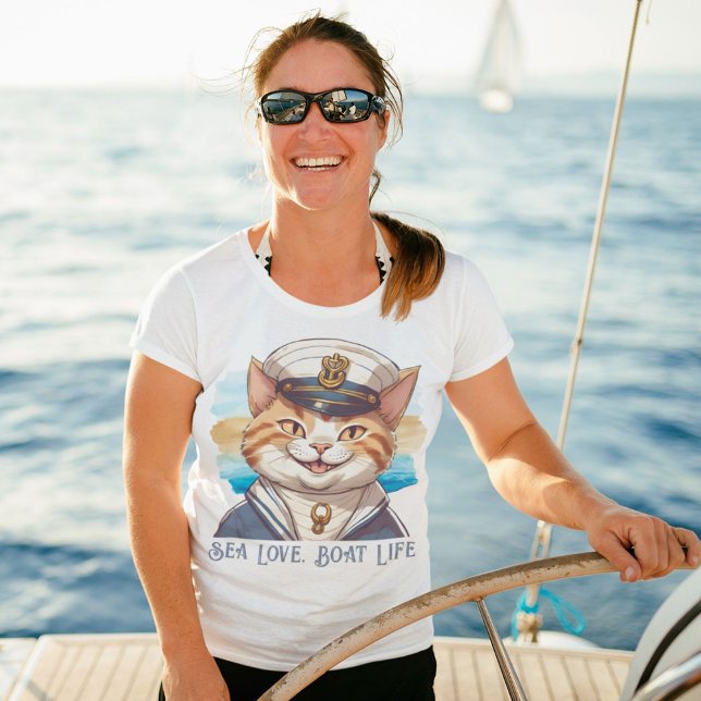 Nautical Cat Geschenke für Bootseigner Segler T-Shirt (Nautical Cat Gifts for Boat Owners Sailors Boater)