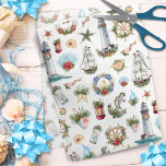 Nautical Christmas Beach Coastal Seidenpapier<br><div class="desc">Dieses nautische Weihnachtskonzept ist voll von Segelschiffen,  Leuchttürmen,  Ankern,  Bojen,  Schiffsträdern,  Seestern und Muscheln,  alle mit Urlaubspflanzen,  Beeren,  Poinsettia und Heiligen dekoriert.</div>
