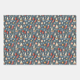 Nautical Christmas Gift Wrapping Paper  Geschenkpapier Set