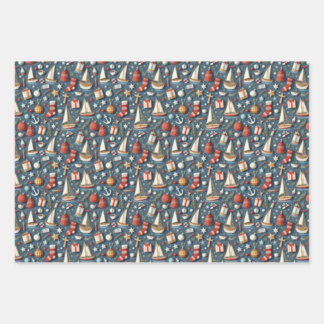 Nautical Christmas Gift Wrapping Paper  Geschenkpapier Set (Vorderseite)