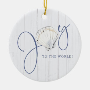 Nautical Christmas Joy Seashell Holiday Foto Keramik Ornament