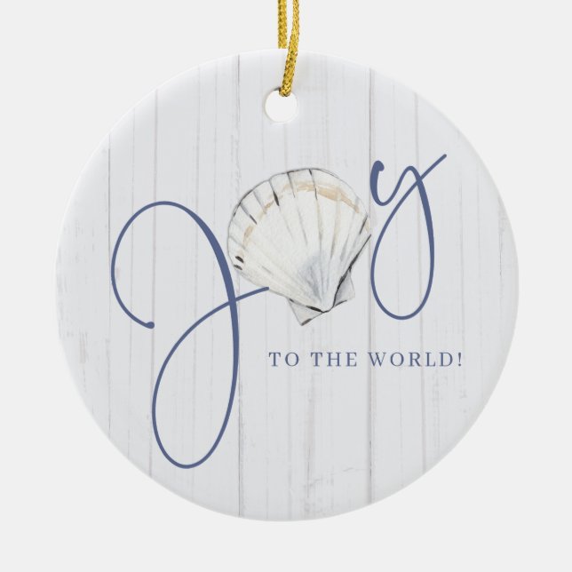 Nautical Christmas Joy Seashell Holiday Foto Keramik Ornament (Vorne)
