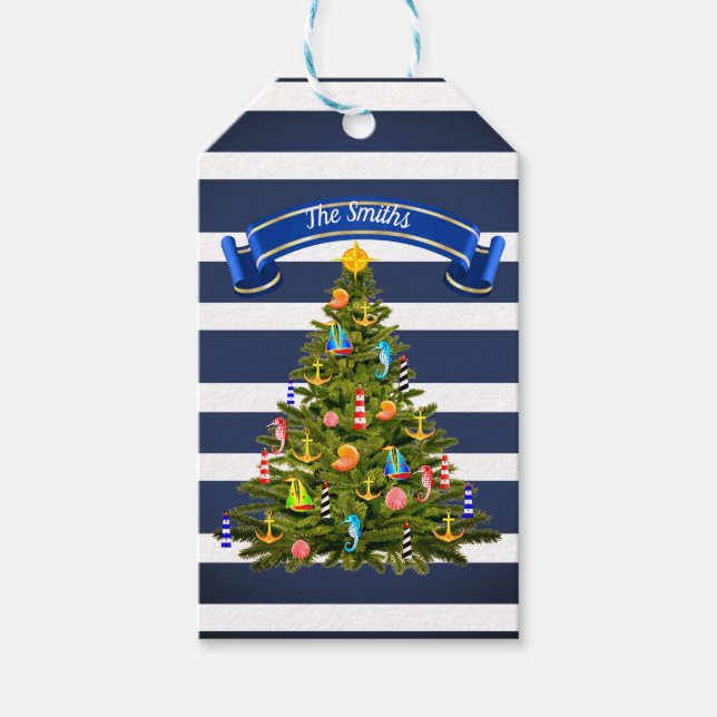 Nautical Christmas Tree Custom Geschenkanhänger (Vorderseite)