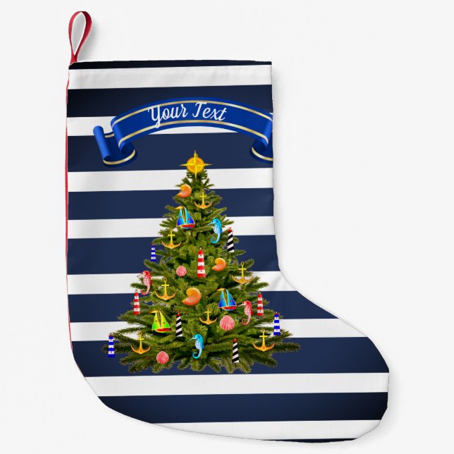 Nautical Christmas Tree Custom Kleiner Weihnachtsstrumpf (Vorderseite)
