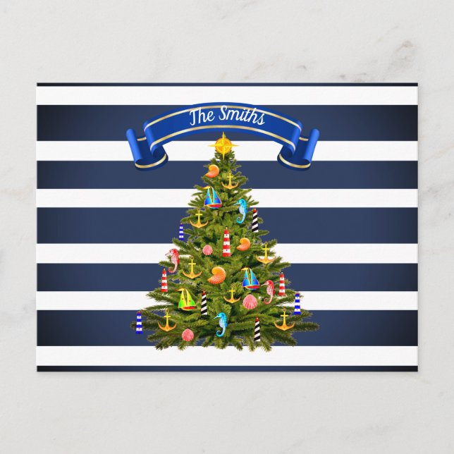 Nautical Christmas Tree Custom Postkarte (Vorderseite)