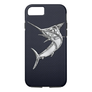 Nautical Chrome Blue Marlin auf Teak Wood Print Case-Mate iPhone Hülle