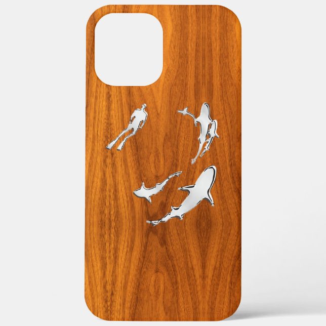 Nautical Chrome Sharks auf Teak Wood Print Case-Mate iPhone Hülle (Rückseite)