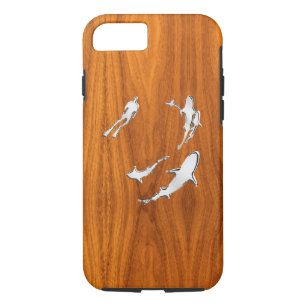 Nautical Chrome Sharks auf Teak Wood Print iPhone 8/7 Hülle