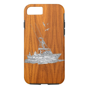 Nautical Chrome Sport Fishin auf Teak Wood Print iPhone 8/7 Hülle