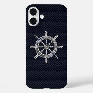 Nautical Chrome Wheel on Carbon Fibre Print iPhone 16 Plus Hülle
