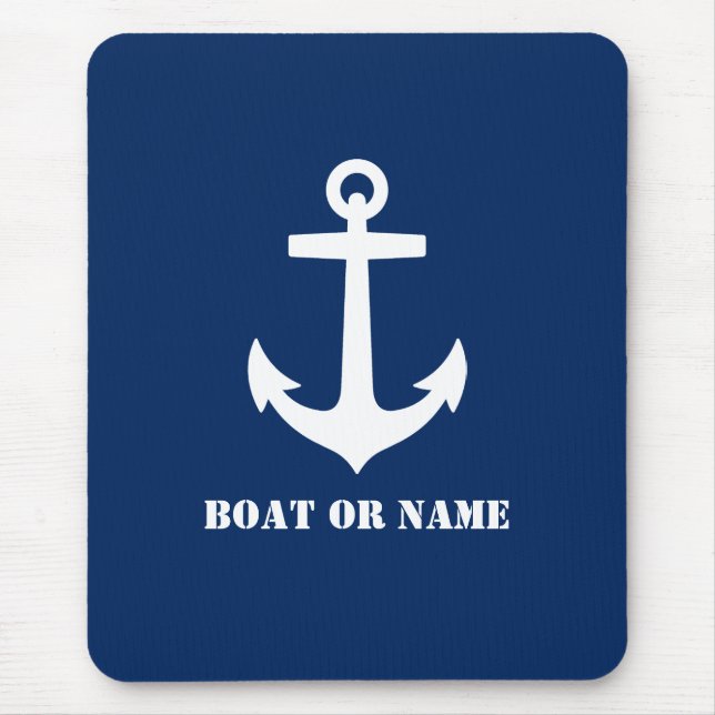 Nautical Classic Anker Ihr Boot oder Name Blau Mousepad (Vorne)