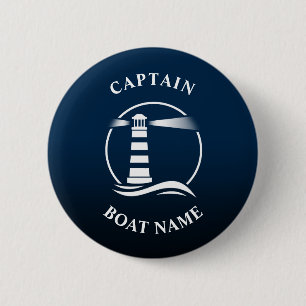 Nautical Classic Light Captain Boat Name Deep Blue Button