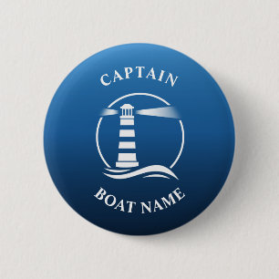 Nautical Classic Light Captain Boat Name Navy Blue Button