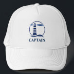 Nautical Classic Lighthouse Truckerkappe<br><div class="desc">Navy Blue Nautical Lighthouse Captain auf White Customizable Hat.</div>