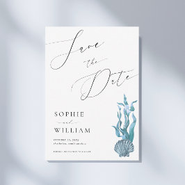 Nautical Coastal Blue Muschel Ocean Beach Hochzeit Save The Date