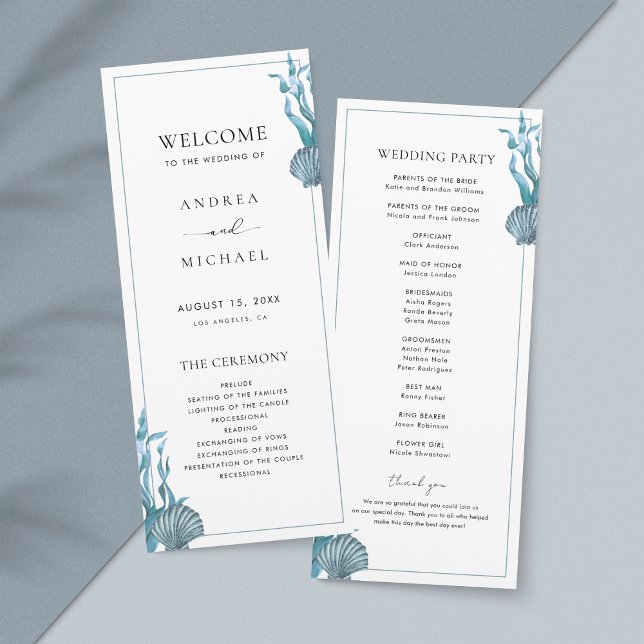 Nautical Coastal Blue Sea Muschel Beach Hochzeit Programm (Von Creator hochgeladen)