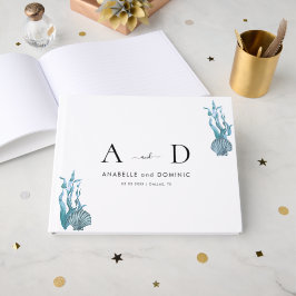 Nautical Coastal Blue Seashell Wedding Monogram Gästebuch