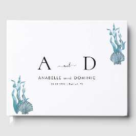 Nautical Coastal Blue Seashell Wedding Monogram Gästebuch