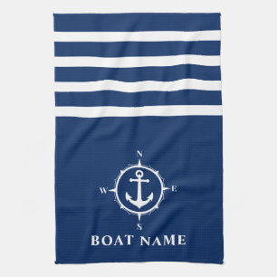 Nautical Compass Anker Ihr Boot Name Navy Blue Geschirrtuch