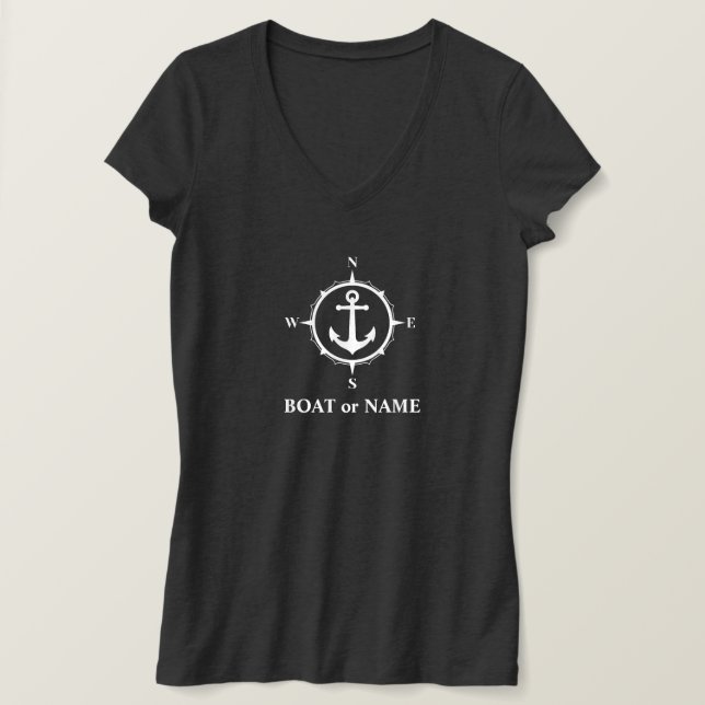 Nautical Compass Ankerplatz Ihres Bootes oder Name T-Shirt (Design vorne)