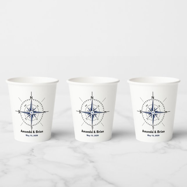 Nautical Compass Beach Hochzeit Personalisiert Pappbecher (Multi)
